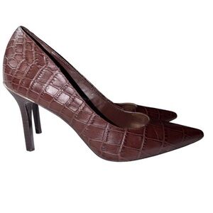 Lauren Ralph Lauren Sarina Brown Gold Crocodile Leather Stiletto Pumps Sz 9B